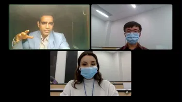 Screenshot of a zoom call between mentor Devesh Narula and two young Canadian students