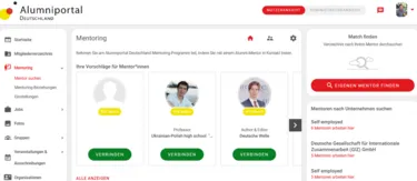 Screenshot des Alumniportal Mentoring-Bereichs