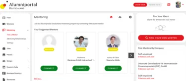 Screenshot of mentoring section in the Alumniportal Deutschland Community