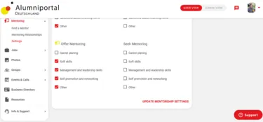 Screenshot of mentoring section in the Alumniportal Deutschland Community