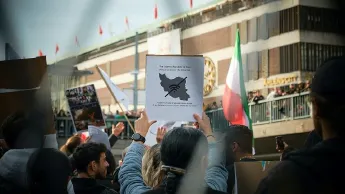 Protesters in front of a public building in Iran